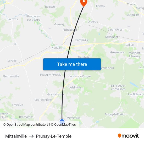 Mittainville to Prunay-Le-Temple map