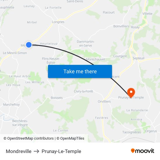 Mondreville to Prunay-Le-Temple map