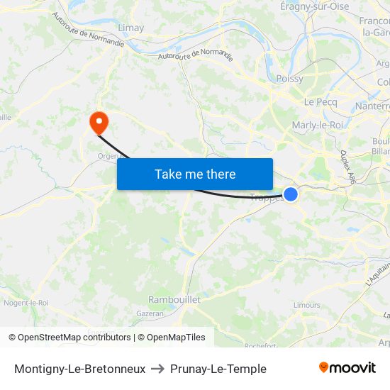 Montigny-Le-Bretonneux to Prunay-Le-Temple map