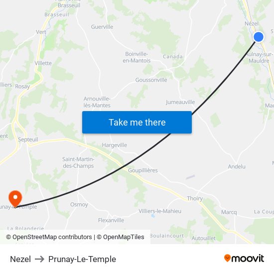 Nezel to Prunay-Le-Temple map