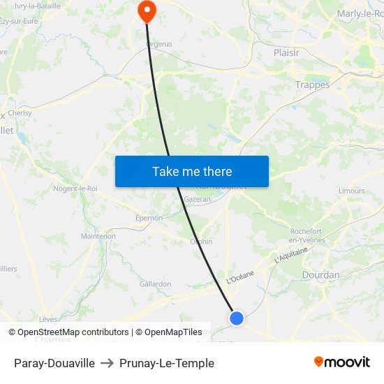 Paray-Douaville to Prunay-Le-Temple map