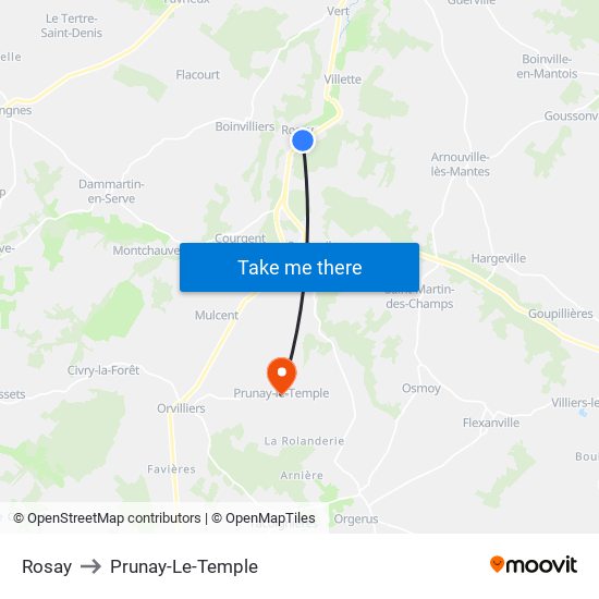 Rosay to Prunay-Le-Temple map