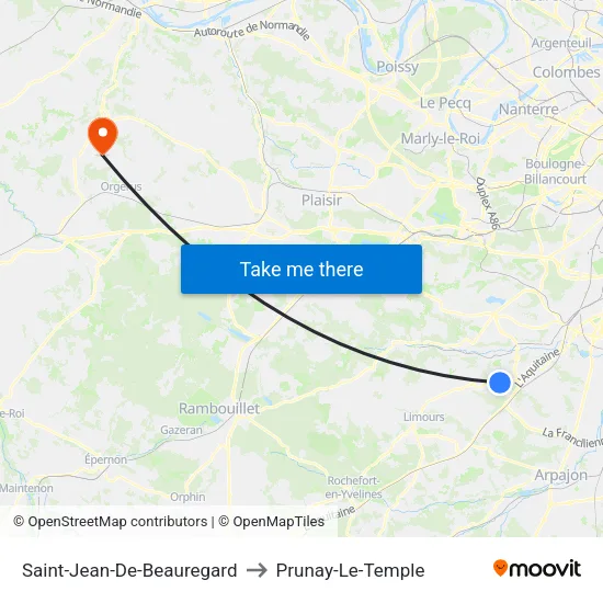 Saint-Jean-De-Beauregard to Prunay-Le-Temple map