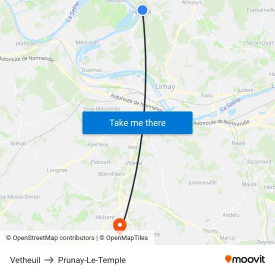 Vetheuil to Prunay-Le-Temple map