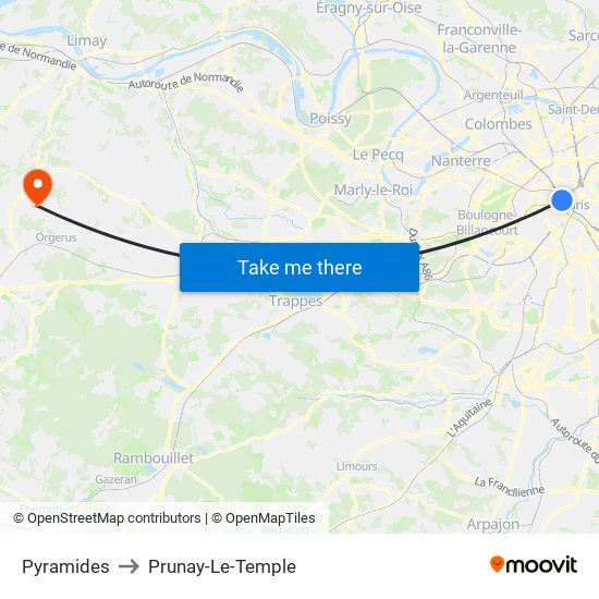 Pyramides to Prunay-Le-Temple map