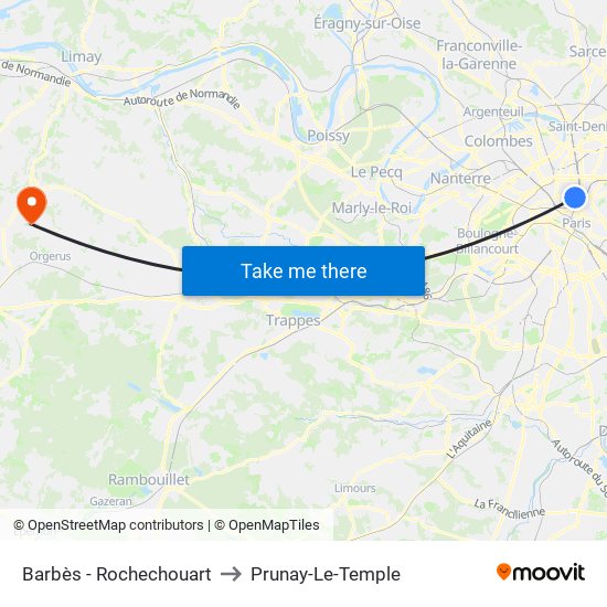 Barbès - Rochechouart to Prunay-Le-Temple map