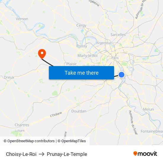 Choisy-Le-Roi to Prunay-Le-Temple map