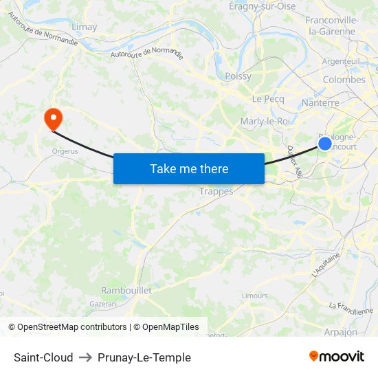 Saint-Cloud to Prunay-Le-Temple map