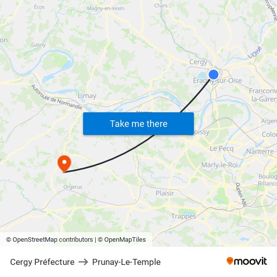 Cergy Préfecture to Prunay-Le-Temple map