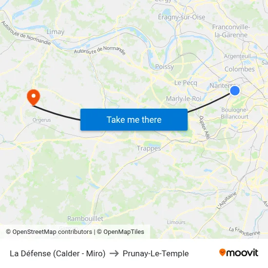 La Défense (Calder - Miro) to Prunay-Le-Temple map