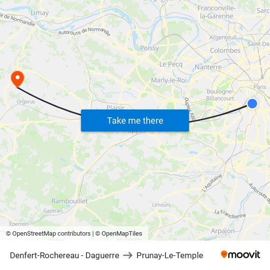 Denfert-Rochereau - Daguerre to Prunay-Le-Temple map