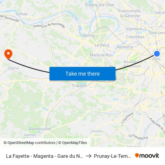 La Fayette - Magenta - Gare du Nord to Prunay-Le-Temple map