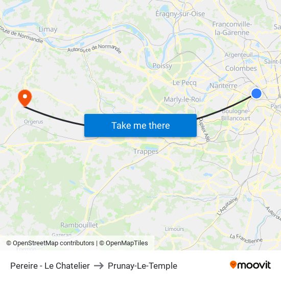 Pereire - Le Chatelier to Prunay-Le-Temple map