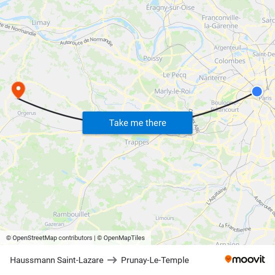 Haussmann Saint-Lazare to Prunay-Le-Temple map