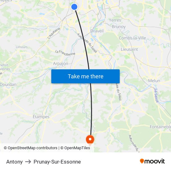 Antony to Prunay-Sur-Essonne map