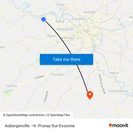 Aubergenville to Prunay-Sur-Essonne map