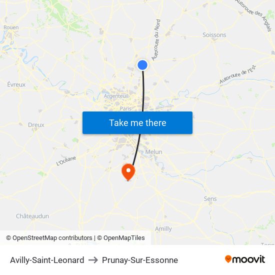 Avilly-Saint-Leonard to Prunay-Sur-Essonne map