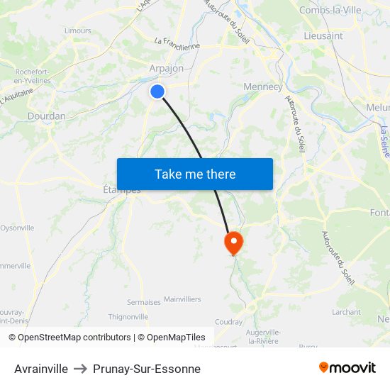 Avrainville to Prunay-Sur-Essonne map