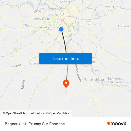 Bagneux to Prunay-Sur-Essonne map