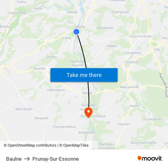 Baulne to Prunay-Sur-Essonne map