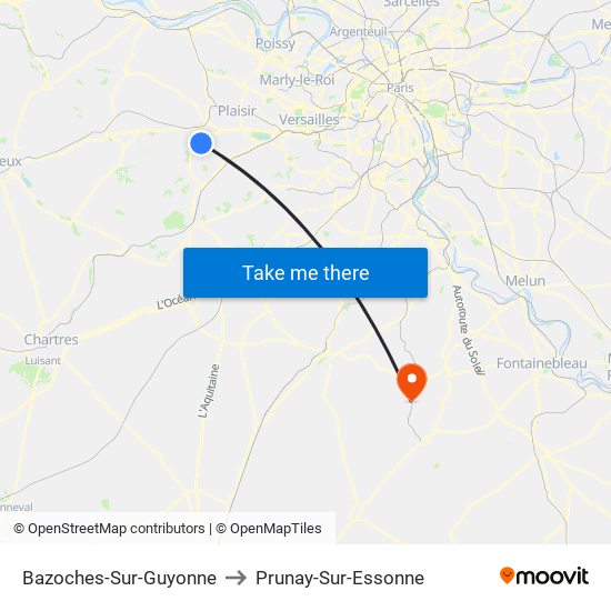 Bazoches-Sur-Guyonne to Prunay-Sur-Essonne map