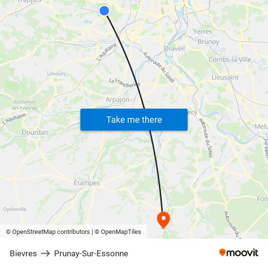 Bievres to Prunay-Sur-Essonne map