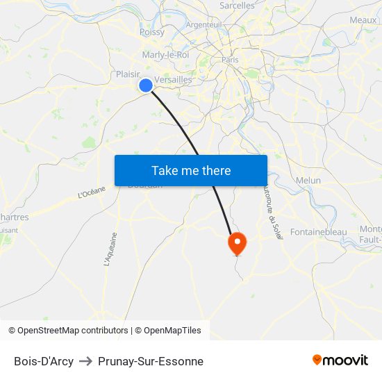 Bois-D'Arcy to Prunay-Sur-Essonne map