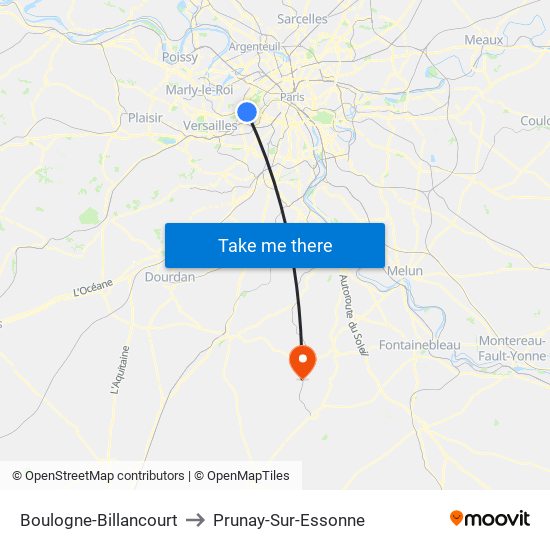Boulogne-Billancourt to Prunay-Sur-Essonne map