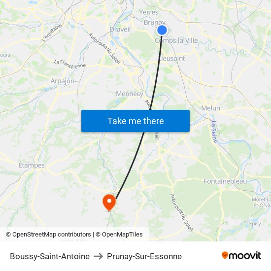 Boussy-Saint-Antoine to Prunay-Sur-Essonne map