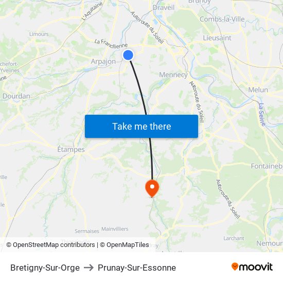 Bretigny-Sur-Orge to Prunay-Sur-Essonne map