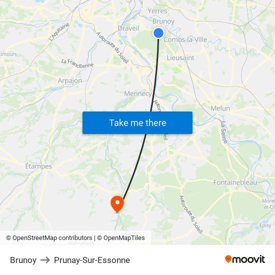 Brunoy to Prunay-Sur-Essonne map