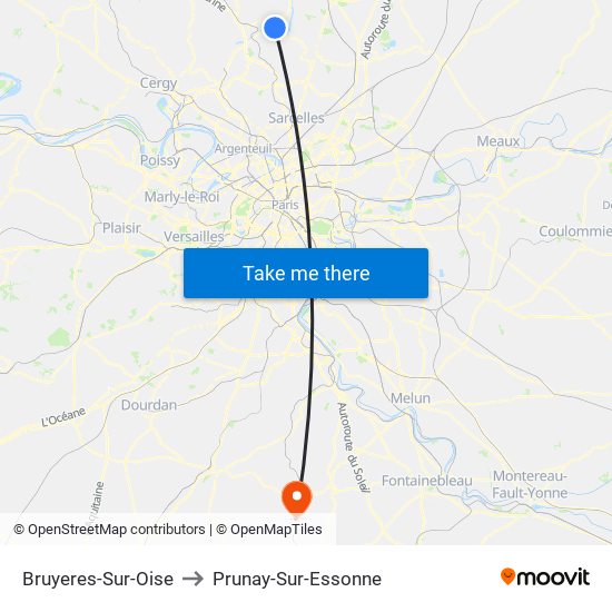 Bruyeres-Sur-Oise to Prunay-Sur-Essonne map