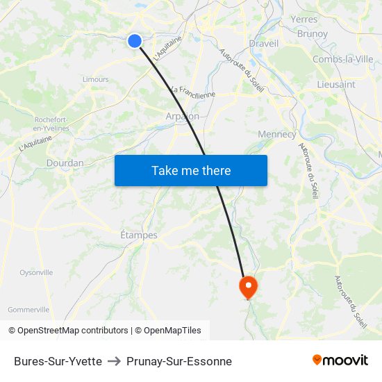 Bures-Sur-Yvette to Prunay-Sur-Essonne map