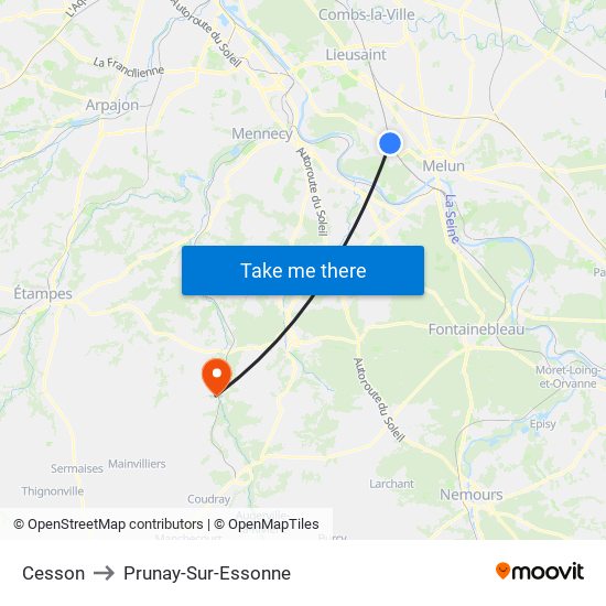 Cesson to Prunay-Sur-Essonne map