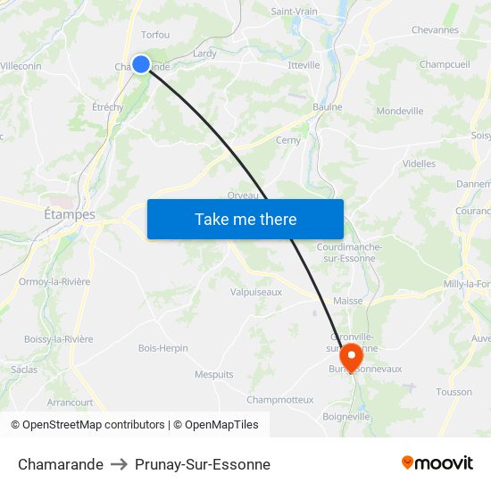 Chamarande to Prunay-Sur-Essonne map