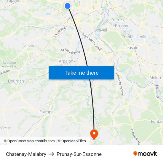 Chatenay-Malabry to Prunay-Sur-Essonne map