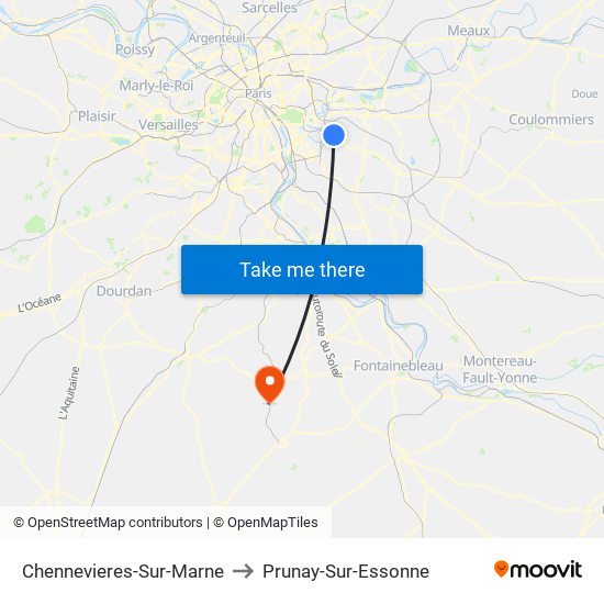 Chennevieres-Sur-Marne to Prunay-Sur-Essonne map