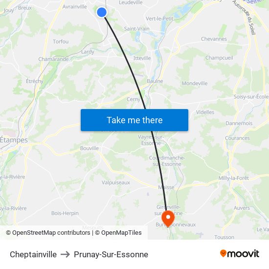Cheptainville to Prunay-Sur-Essonne map