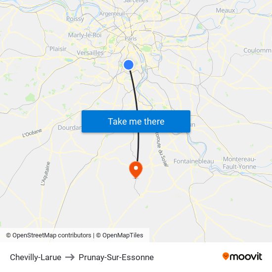 Chevilly-Larue to Prunay-Sur-Essonne map
