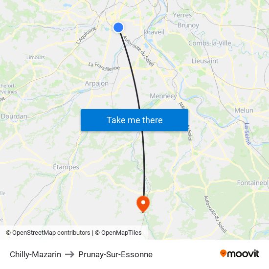 Chilly-Mazarin to Prunay-Sur-Essonne map