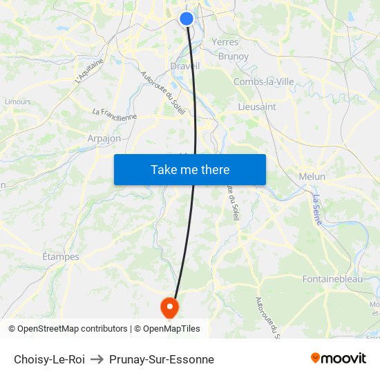 Choisy-Le-Roi to Prunay-Sur-Essonne map