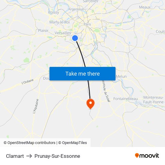 Clamart to Prunay-Sur-Essonne map