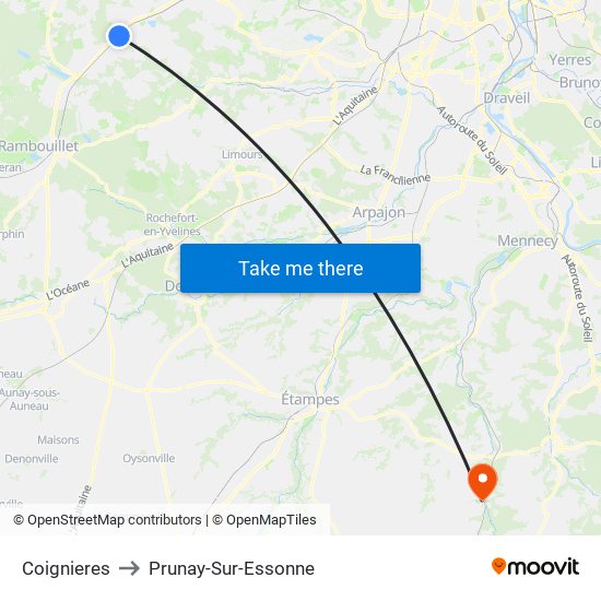 Coignieres to Prunay-Sur-Essonne map