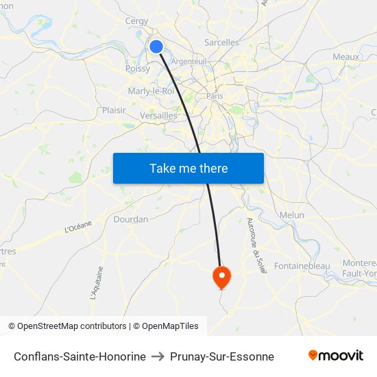 Conflans-Sainte-Honorine to Prunay-Sur-Essonne map