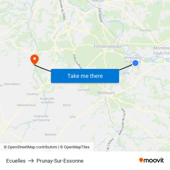 Ecuelles to Prunay-Sur-Essonne map