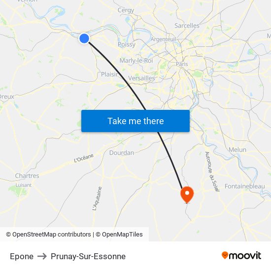 Epone to Prunay-Sur-Essonne map