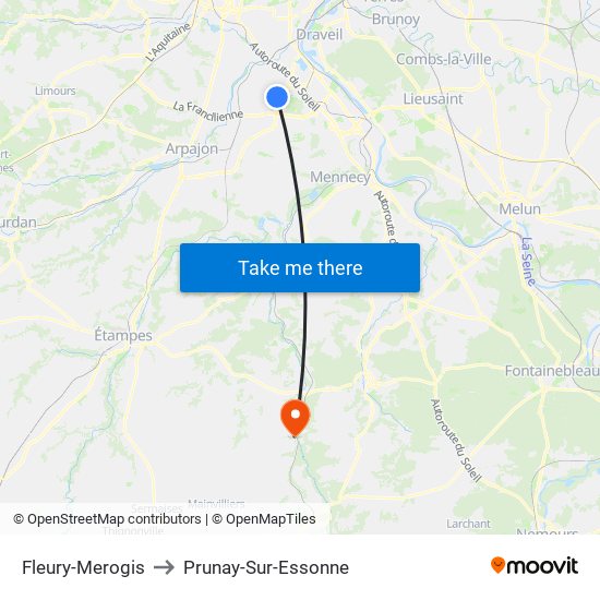 Fleury-Merogis to Prunay-Sur-Essonne map