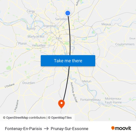 Fontenay-En-Parisis to Prunay-Sur-Essonne map