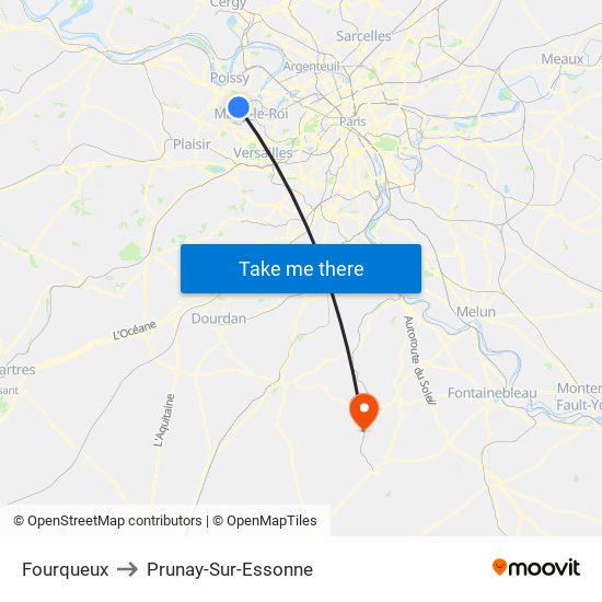 Fourqueux to Prunay-Sur-Essonne map