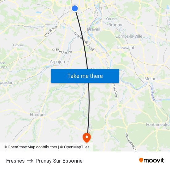 Fresnes to Prunay-Sur-Essonne map